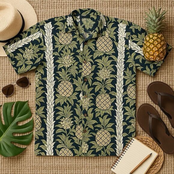 Third Coast Men’s Size Large Button Up Short Sleeve Pineapple Print Shirt - Picture 1 of 6